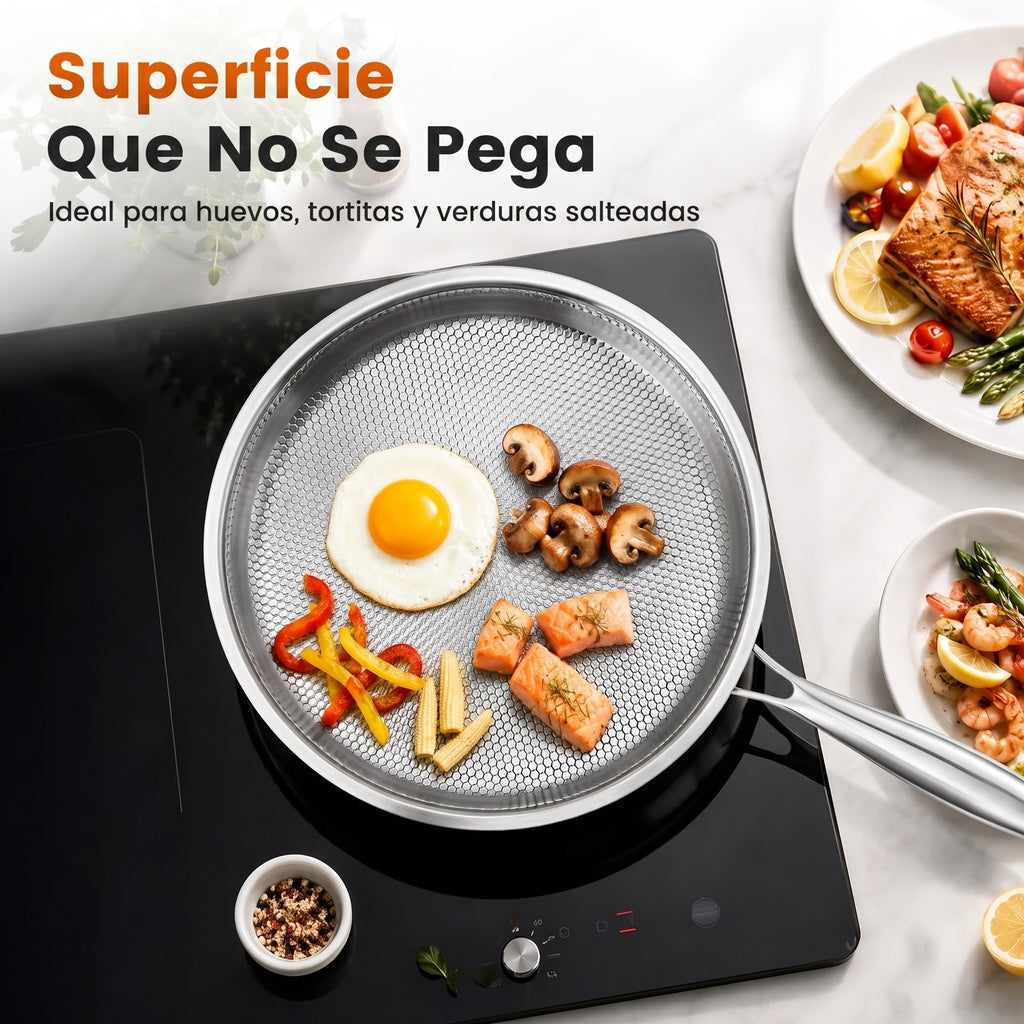 Sartén de acero inoxidable — superficie que no se pega