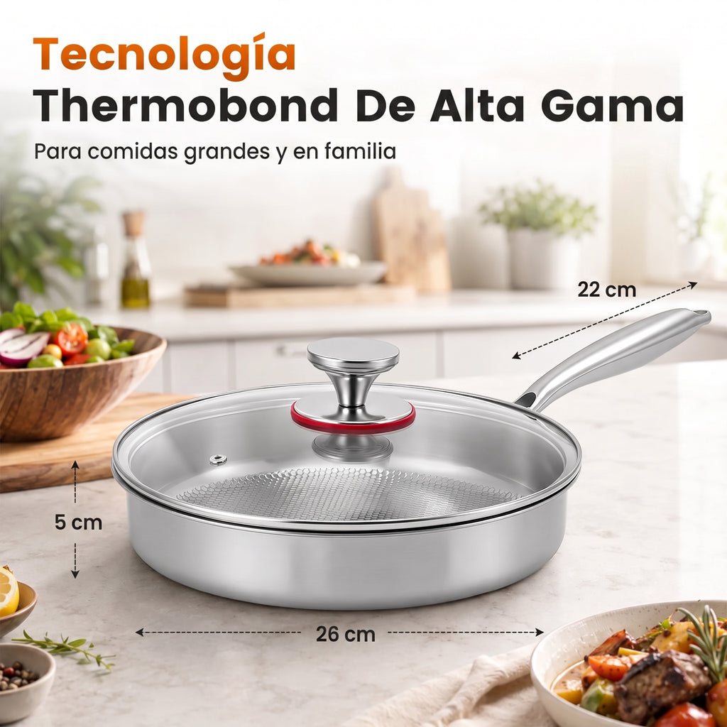 Sartén de 26 cm con tapa de cristal — medidas