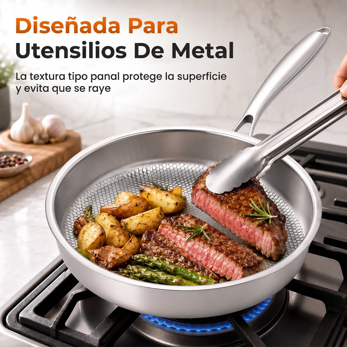 Sartén apta para utensilios de metal