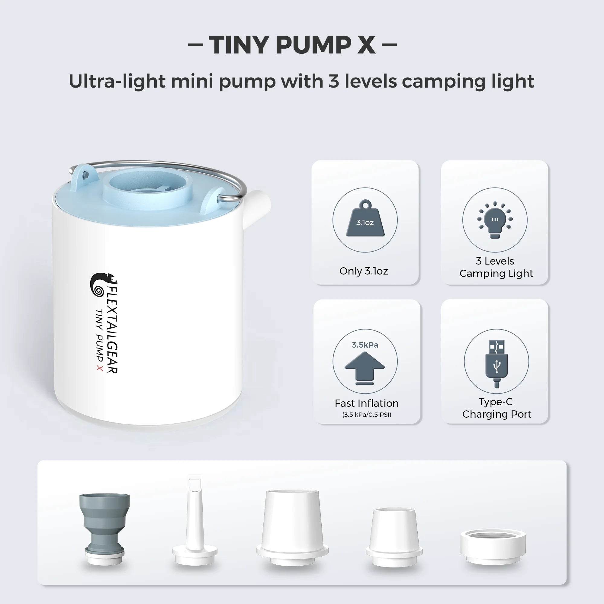 Bomba de Aire Portátil — Recargable USB-C con Luz LED