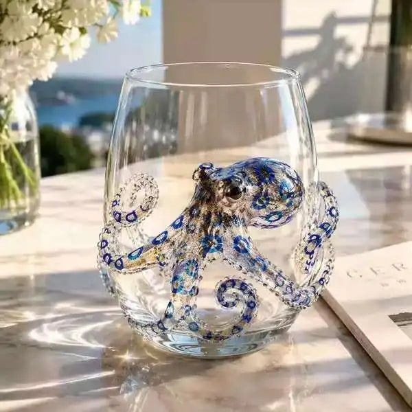 OcéanoVivo — Set de 4 Vasos de Cristal con Figuras Marinas