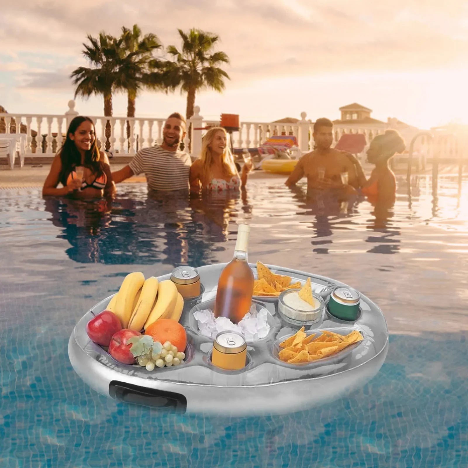 Bandeja Flotante Inflable para Piscina con Portavasos y Snacks