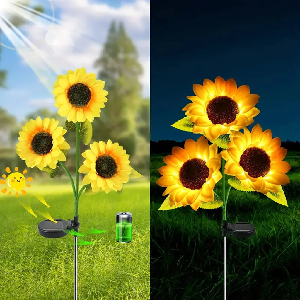 Luces Solares de Jardín en Forma de Girasol LED - Juego de 3