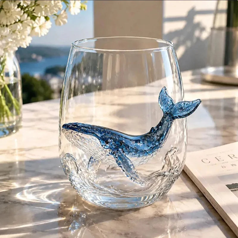 OcéanoVivo — Set de 4 Vasos de Cristal con Figuras Marinas