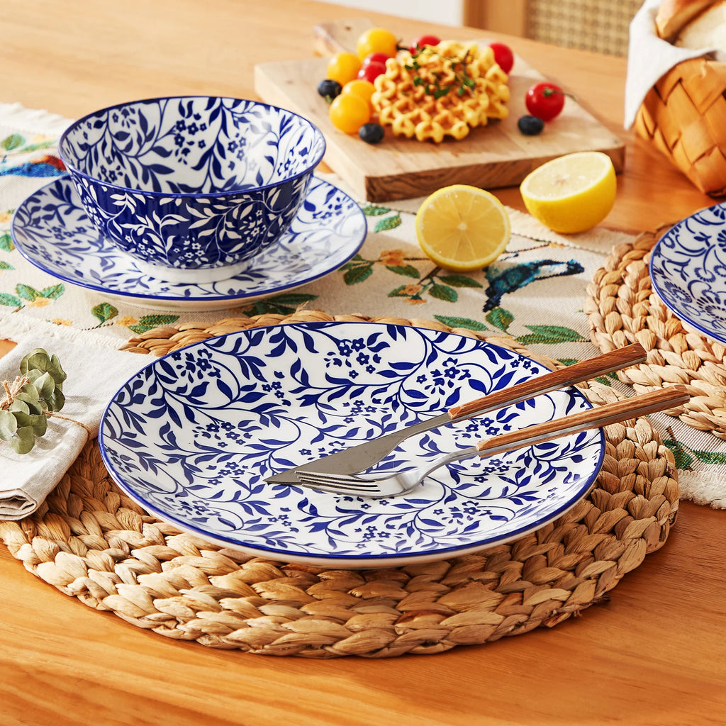 Set de 4 Platos Porcelana Azul y Blanco