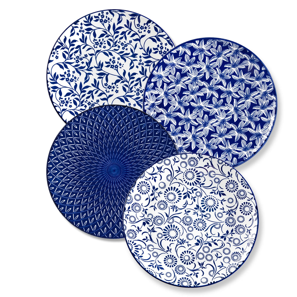 Set de 4 Platos Porcelana Azul y Blanco