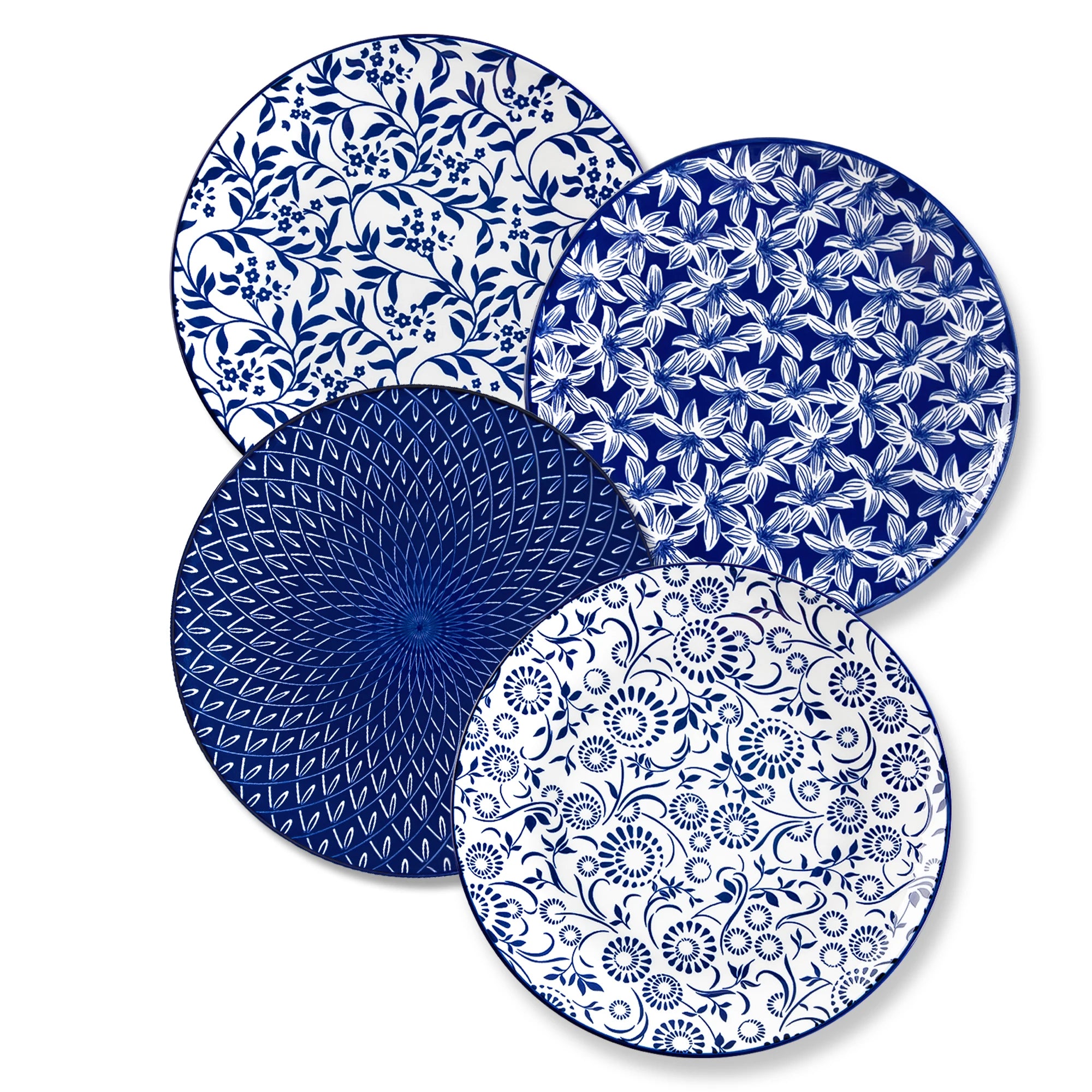 Set de 4 Platos Porcelana Azul y Blanco