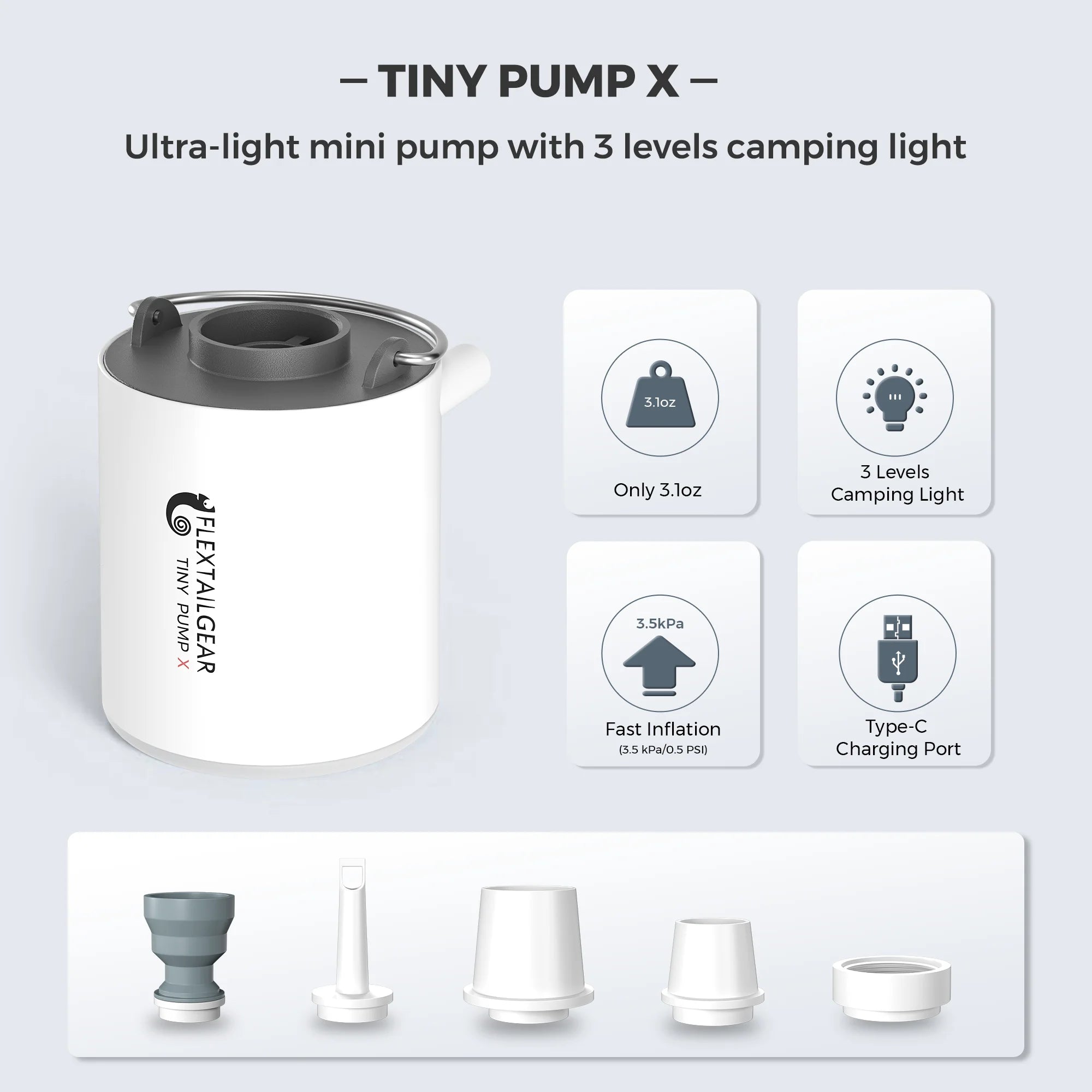 Bomba de Aire Portátil — Recargable USB-C con Luz LED