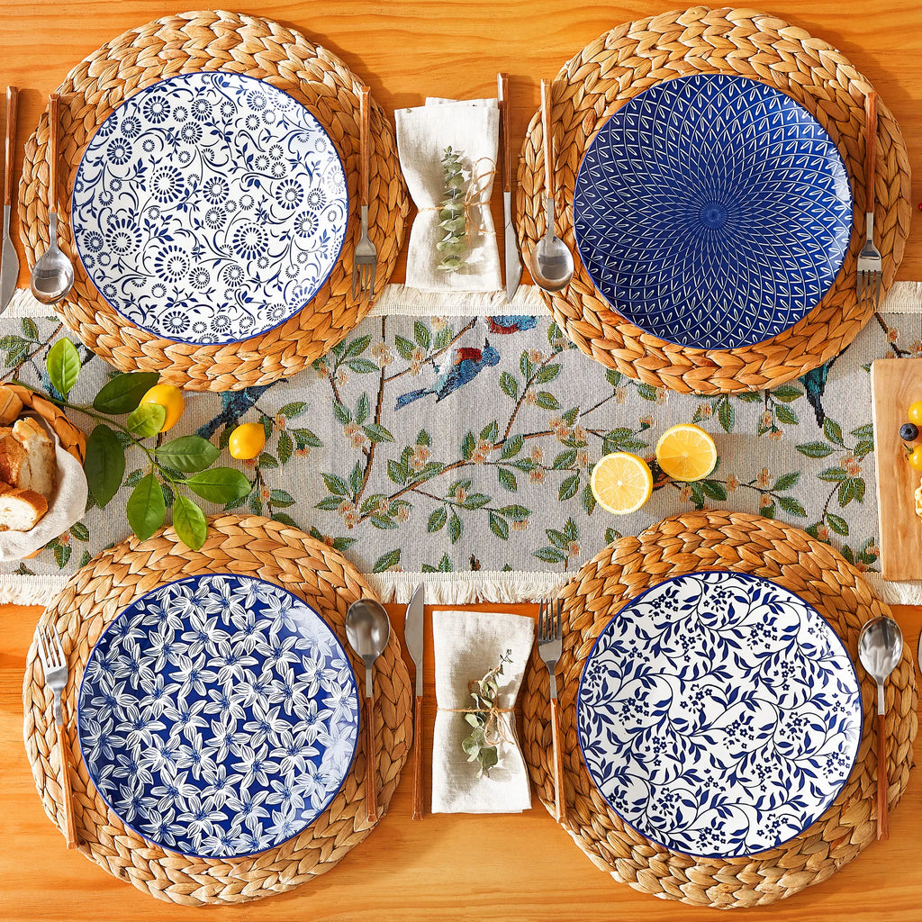 Set de 4 Platos Porcelana Azul y Blanco