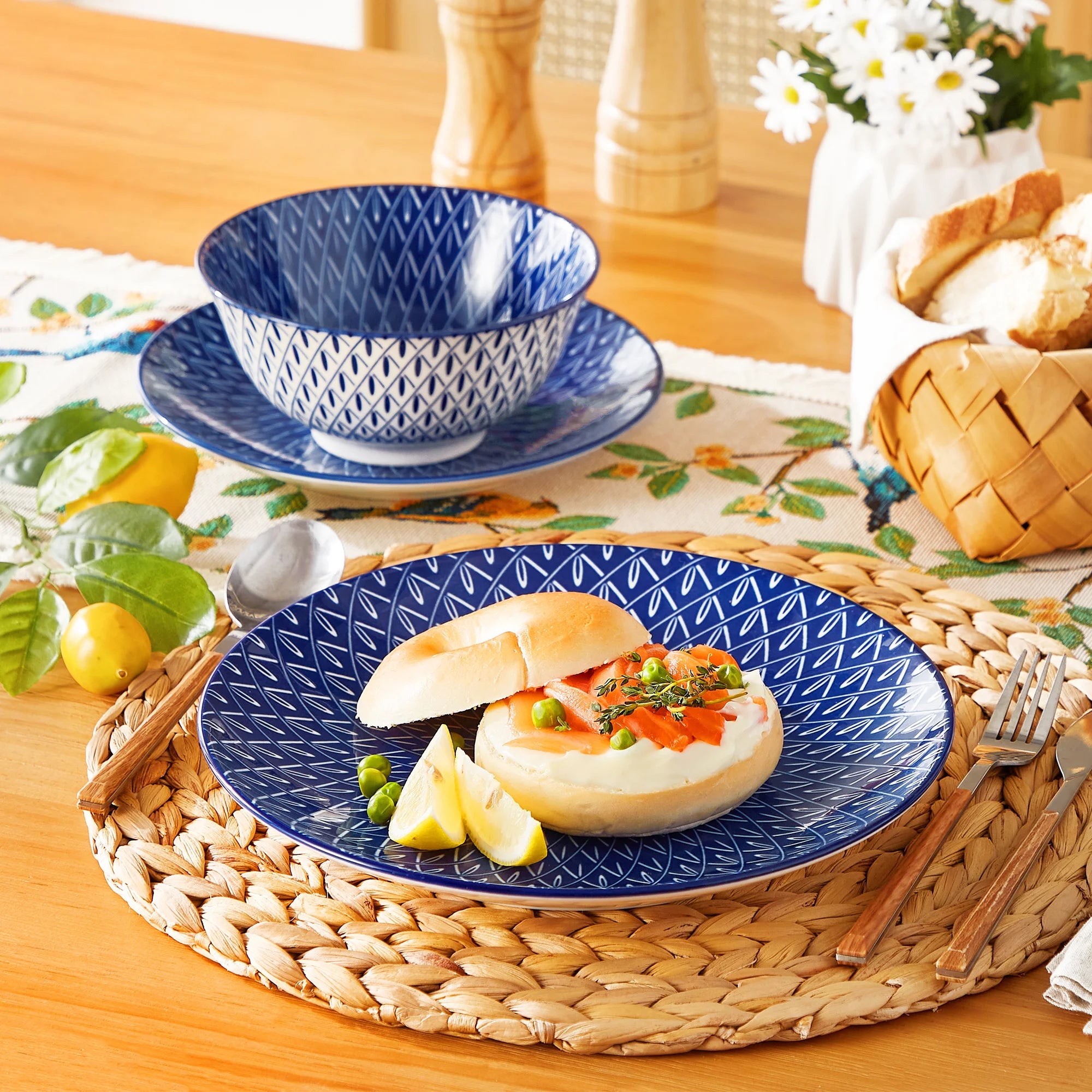 Set de 4 Platos Porcelana Azul y Blanco