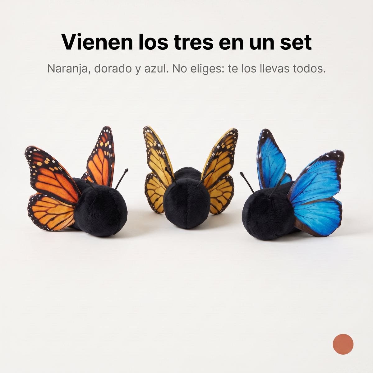 Vienen los tres en un set: naranja, dorado y azul