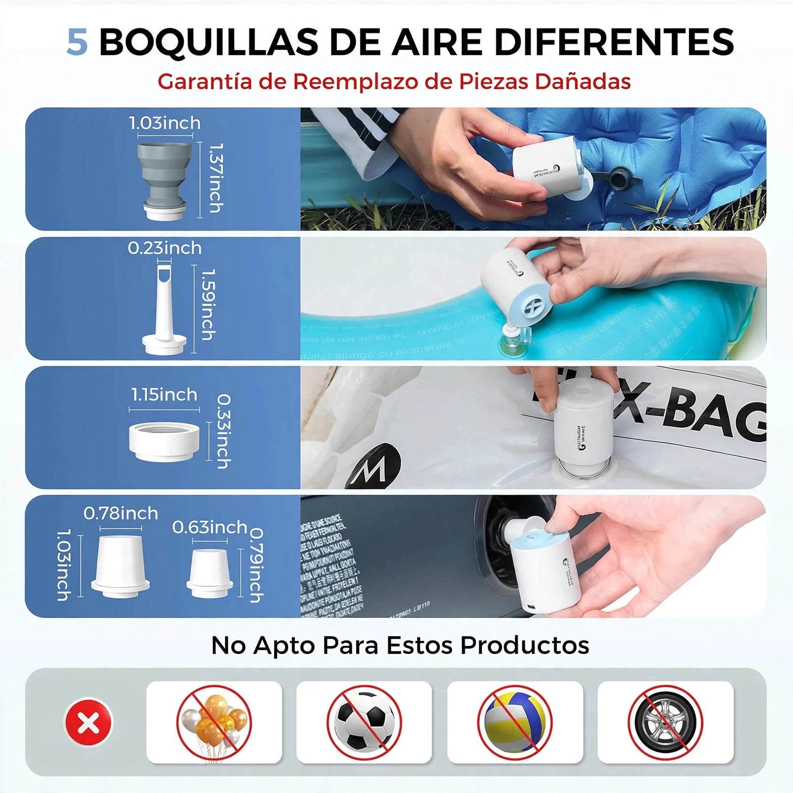 Bomba de Aire Portátil — Recargable USB-C con Luz LED