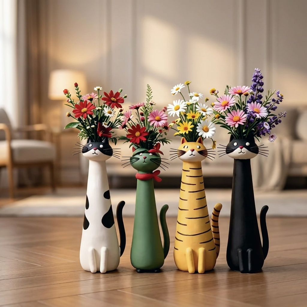 GatoFlor — Jarrón Decorativo con Forma de Gato