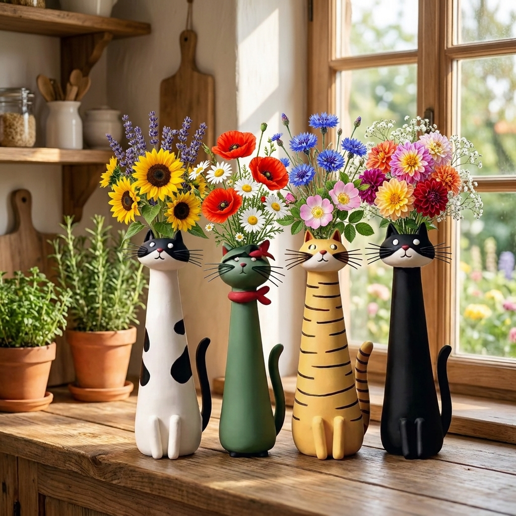 GatoFlor — Jarrón Decorativo con Forma de Gato
