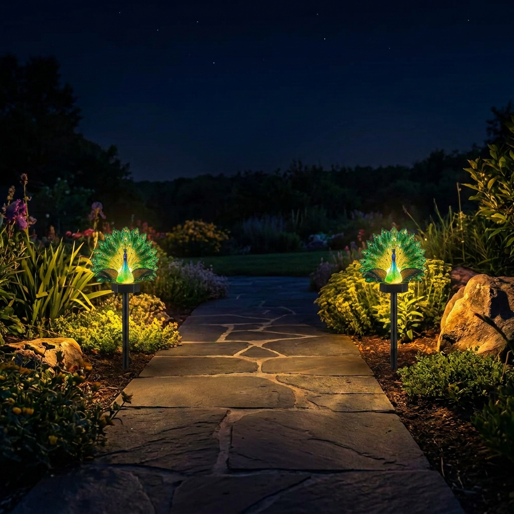 PavoLuz — Lámpara Solar de Jardín con Forma de Pavo Real