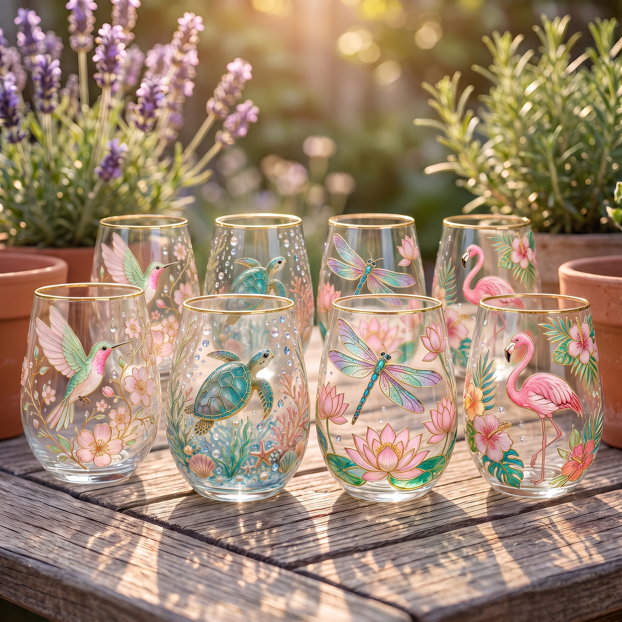 Set de 8 vasos FloraViva pintados a mano