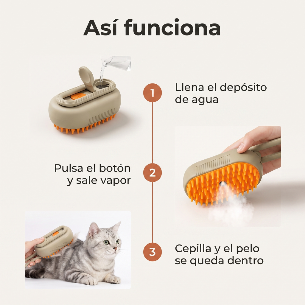 Como funciona el cepillo de vapor VaporPelo en tres pasos