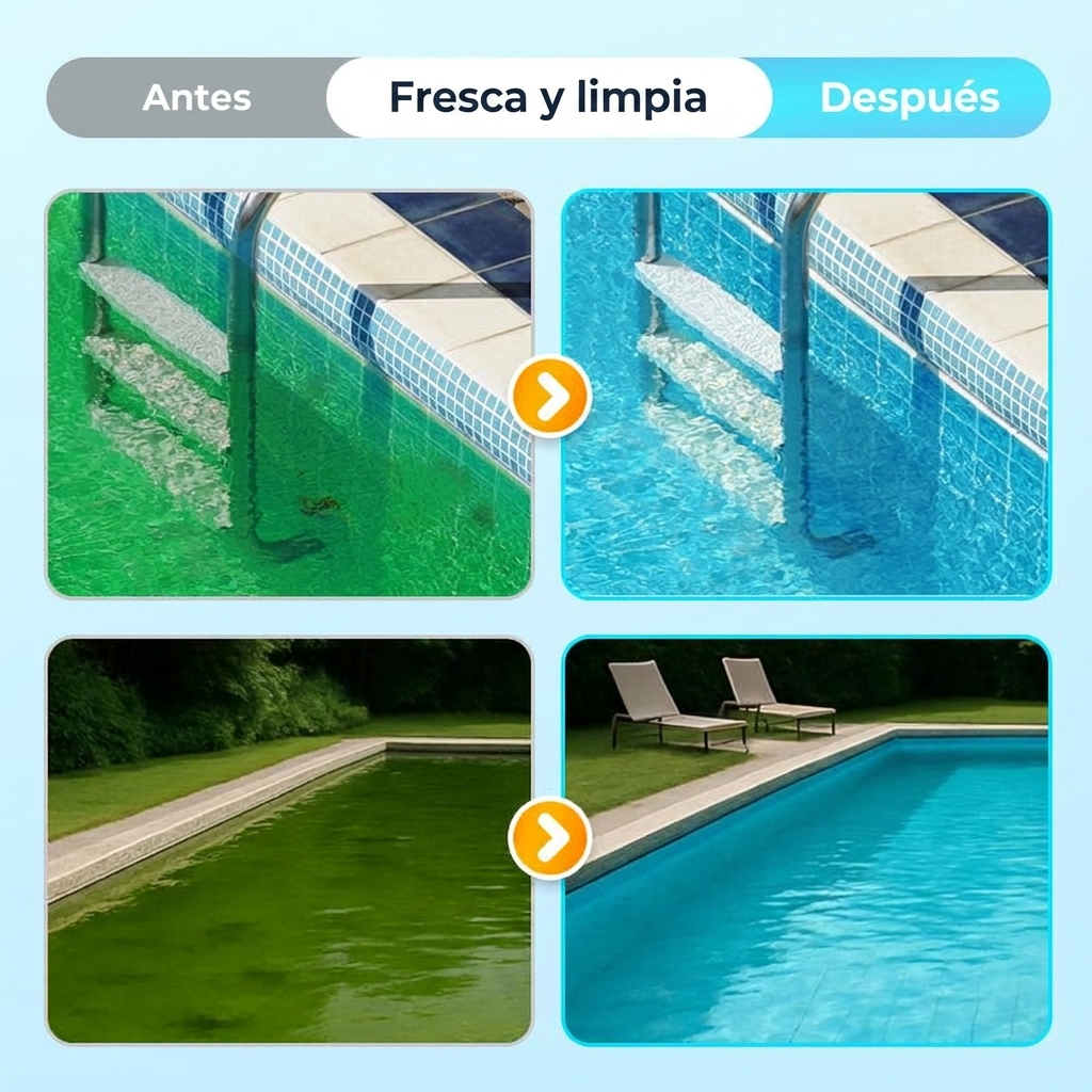Agua de piscina antes y despues del ionizador solar