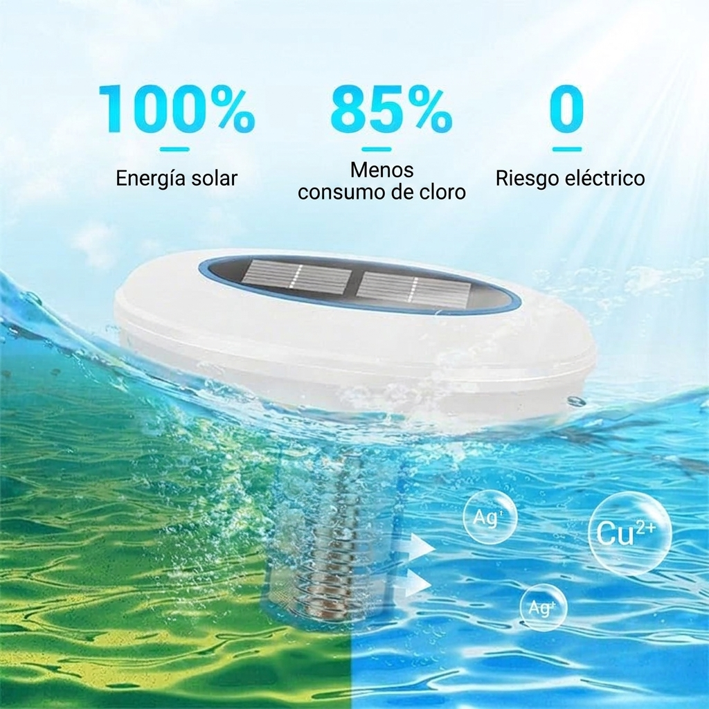 Ionizador solar para piscina: 100% energia solar, 85% menos cloro