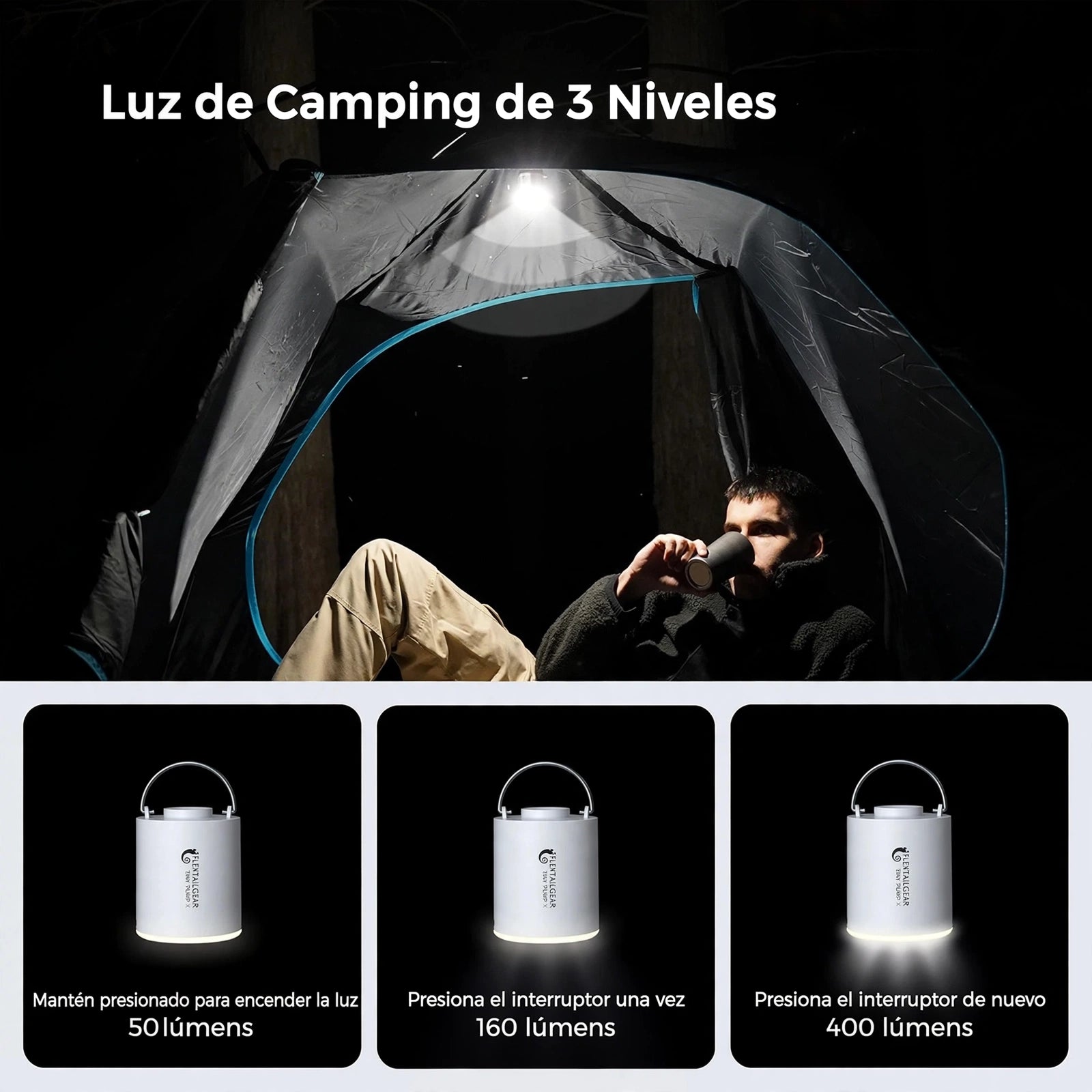 Bomba de Aire Portátil — Recargable USB-C con Luz LED