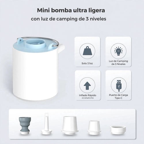 Bomba de Aire Portátil — Recargable USB-C con Luz LED