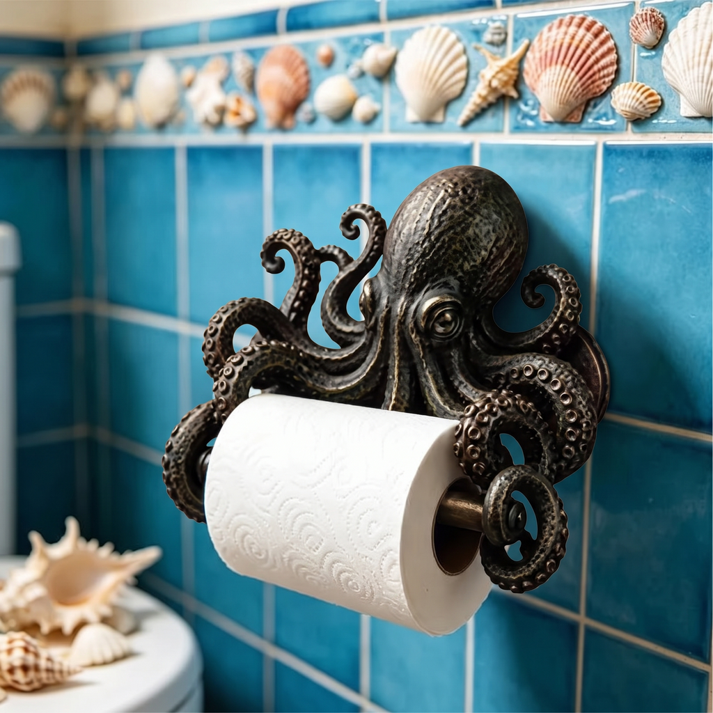 Portarrollos de pared estilo Pulpo en un baño costero