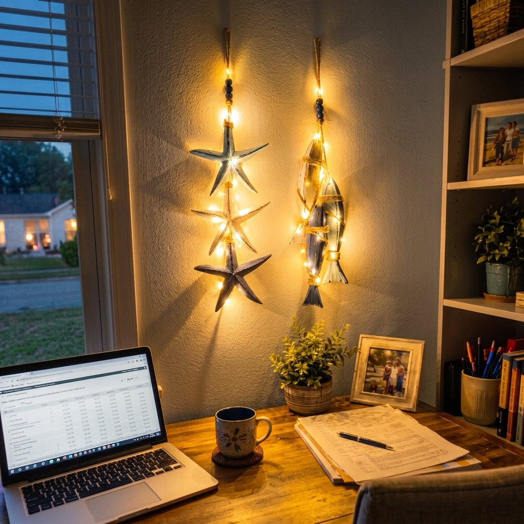 Set de 2 Colgantes Marineros de Madera con Luces LED